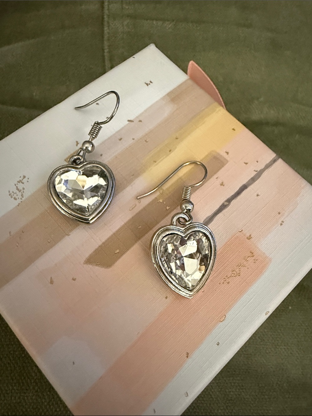 Silver Heart Crystal Drop Earrings - Clear